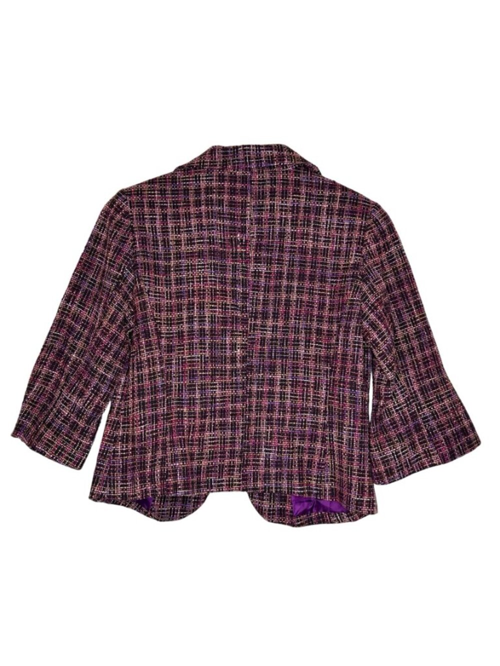 Coldwater Creek Blazer Size 10 Multicolor Plaid Tweed 3/4 Sleeve Lined Career - Picture 3 of 10